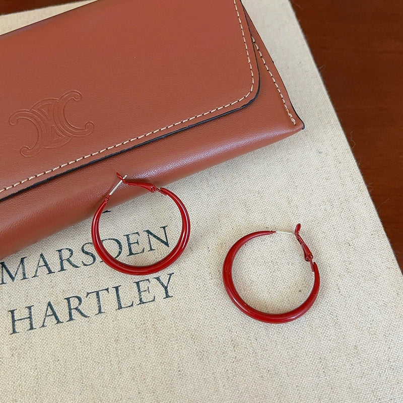 Judah Large Wine Hoop Earrings - 4cm Wine Red Hoop Earrings [3E0BNP9F]