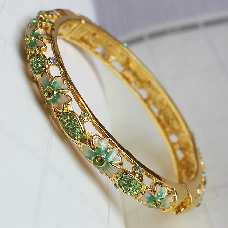 Joanne Filigree Crystal Bangle - Green