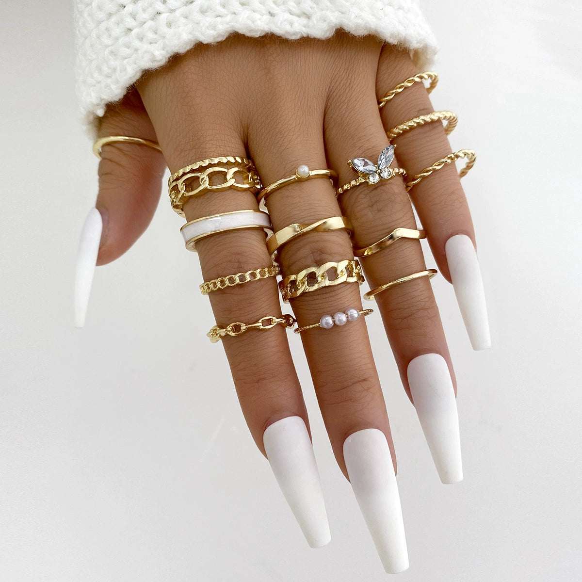 Kassidy Butterfly Ring Set - Light Gray [QIA789U4]