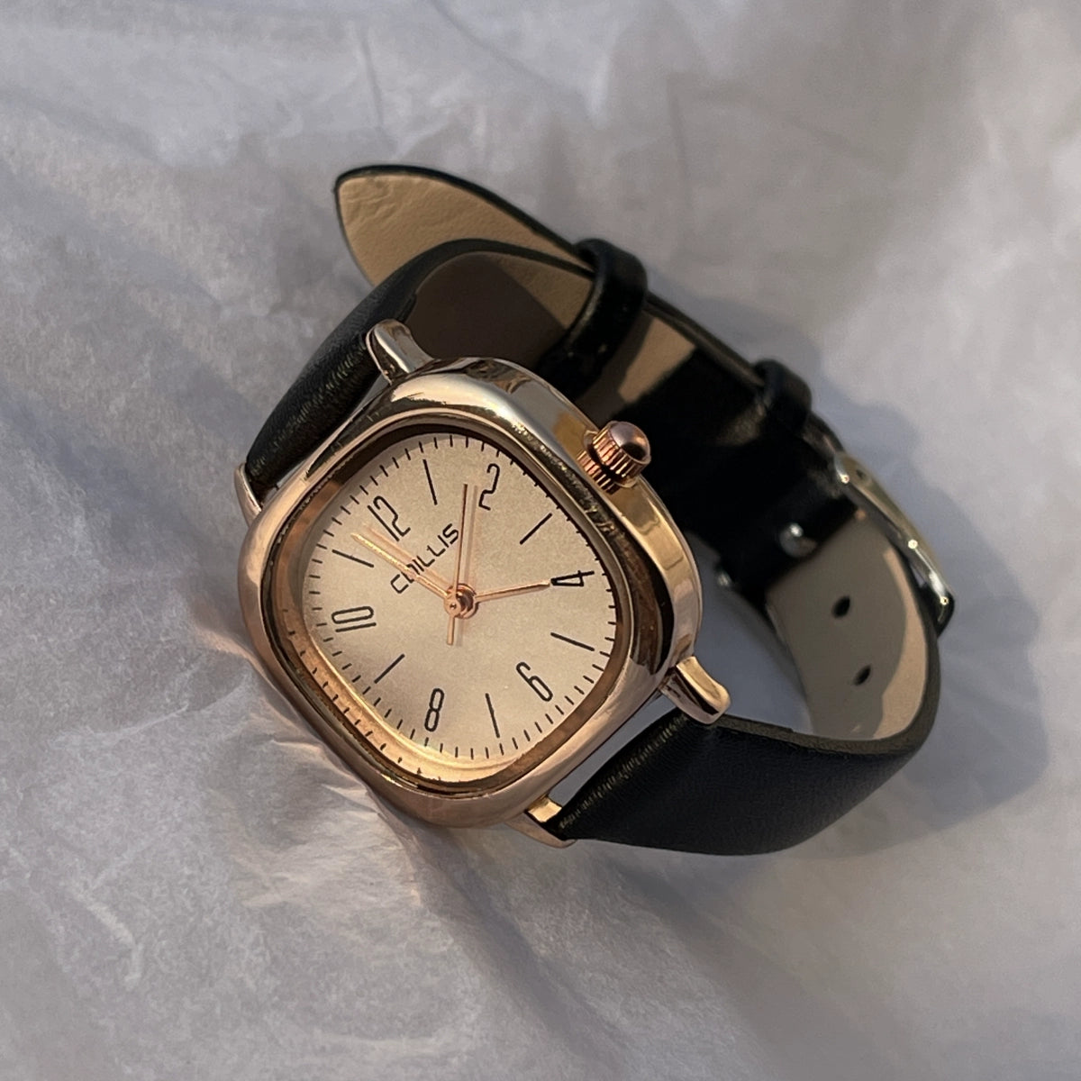 Leylani Preppy Square Watch - Black Strap [Q02PMQEC]