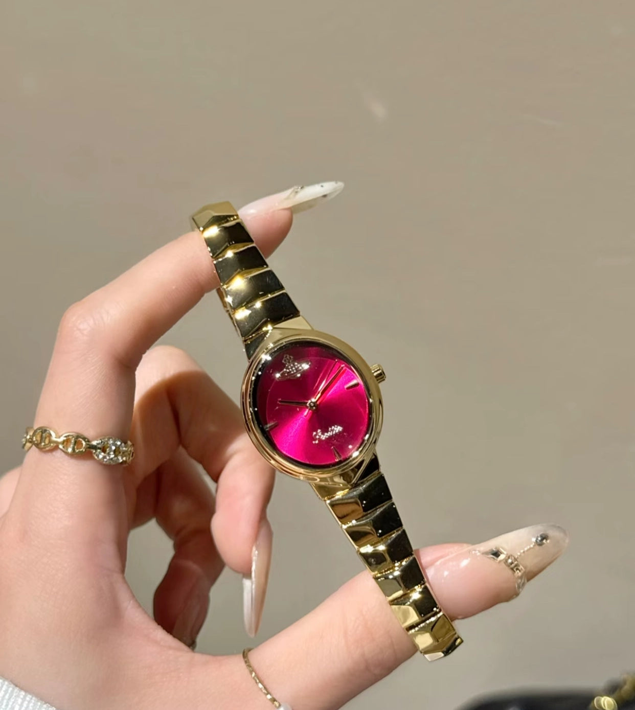 Emely Serpent Saturn Watch - Gold Pink Dial [KER5U7KJ]