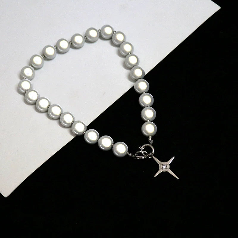 Brianna Reflective Pearl Cross Necklace - Reflective Pearl Necklace, Extended (Unisex)