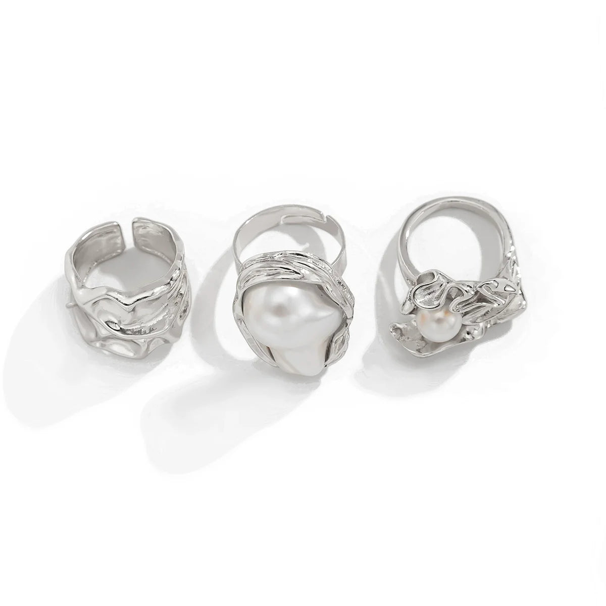 Cleopatra Baroque Pearl Ring Trio - Silver