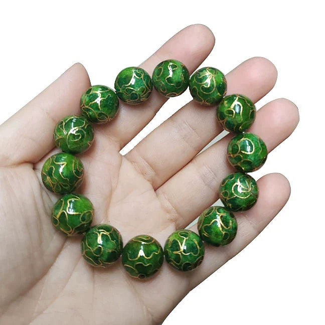 Charlie CloisonnŽ Beaded Bracelet - Green 'Ten Thousand Flowers' - 14mm Bead