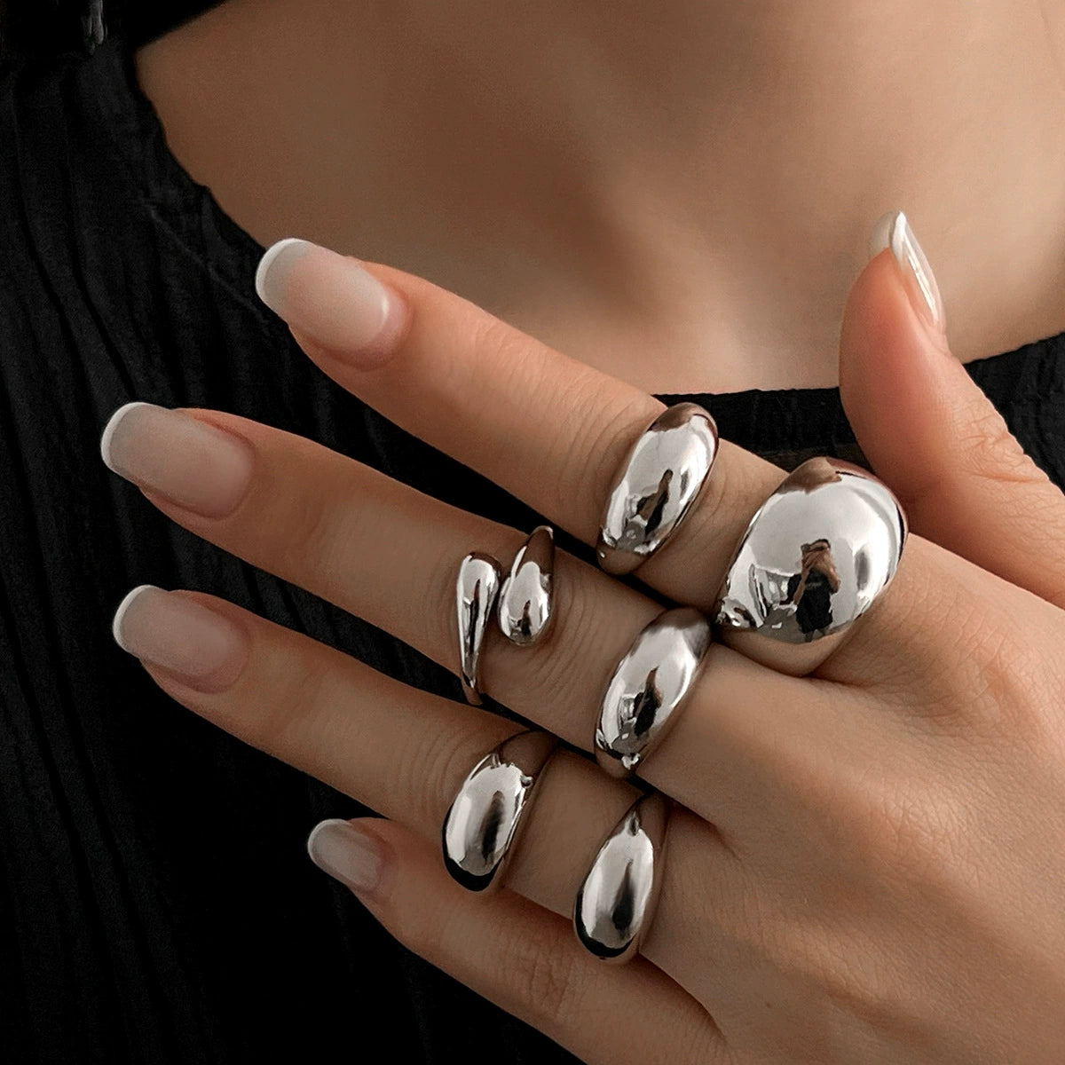 Zyaire Metal Glossy Ring Set - Style 04 Silver 6-piece Set [3K57WROJ]