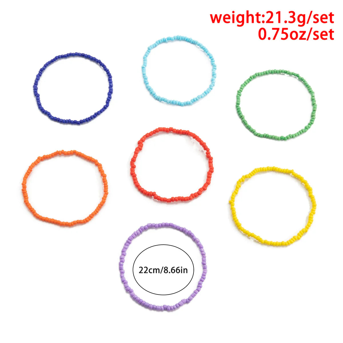 Aniah Rainbow Beaded Stack - Colorful Anklets (7 Pcs)