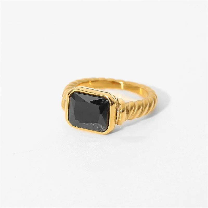 April Statement Gemstone Ring - Rectangular Black Gemstone US Size 8