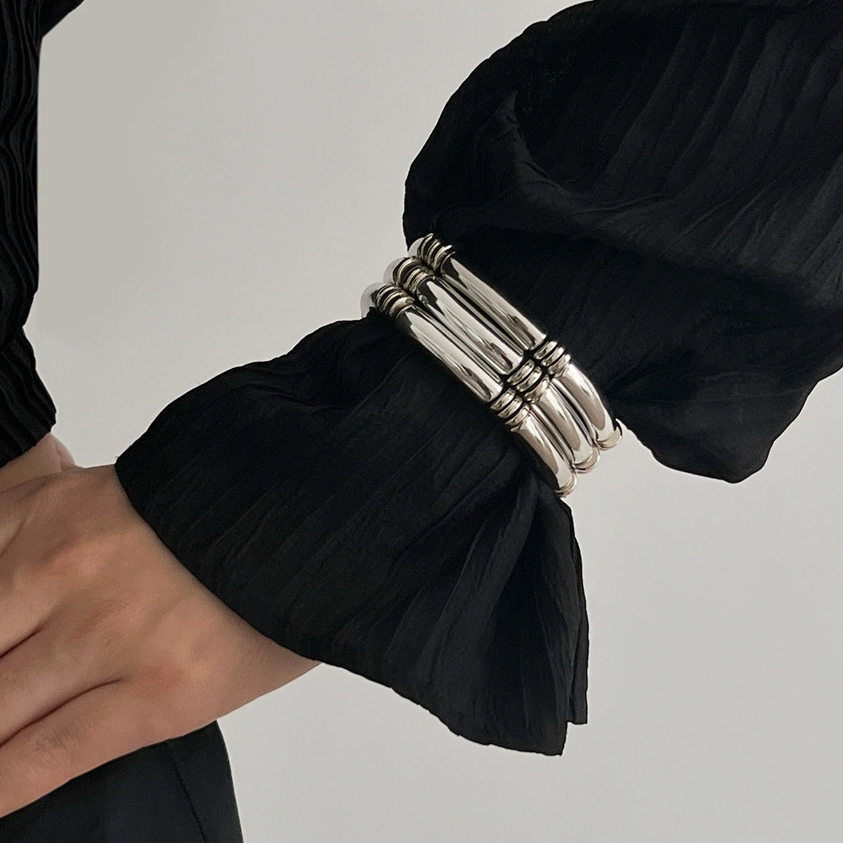 Rosalind Beaded Metal Bracelet Set - Silver Tone Set 1 [DCJBQJLI]