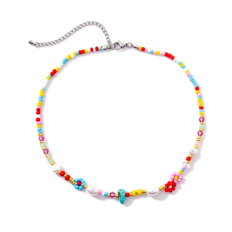 Aella Daisy Beaded Choker - Silver