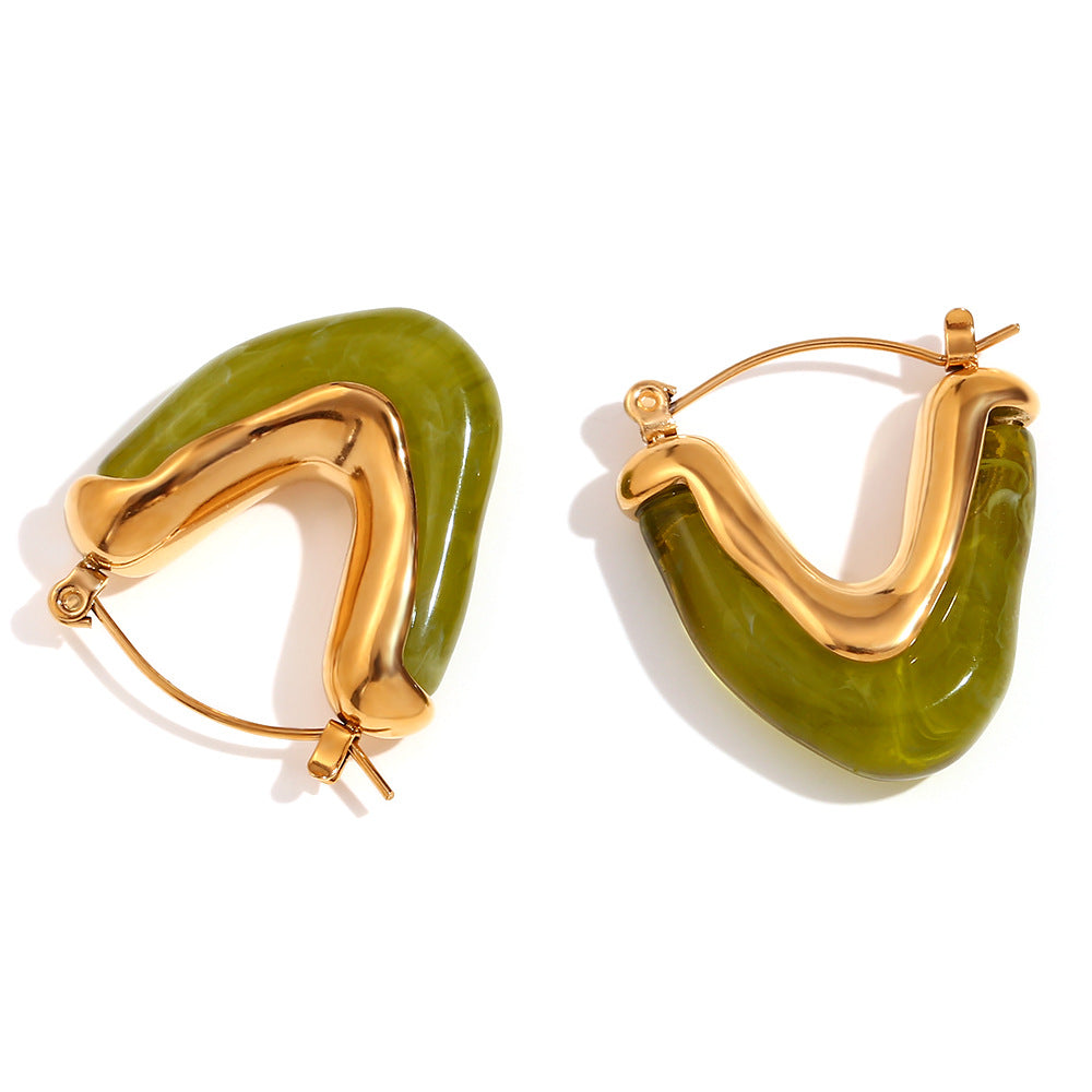 Jaimee Geometric Drop Earrings - Green Gold Geometric [7BMGAC0W]