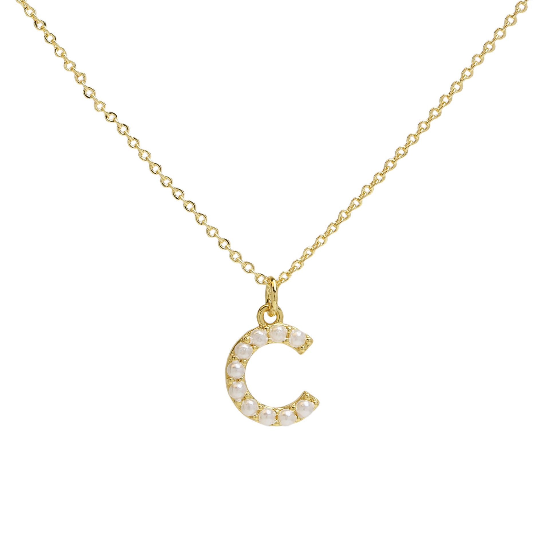 Ayaana Pearl Initial Necklace - Initial C [ADDPCELF]