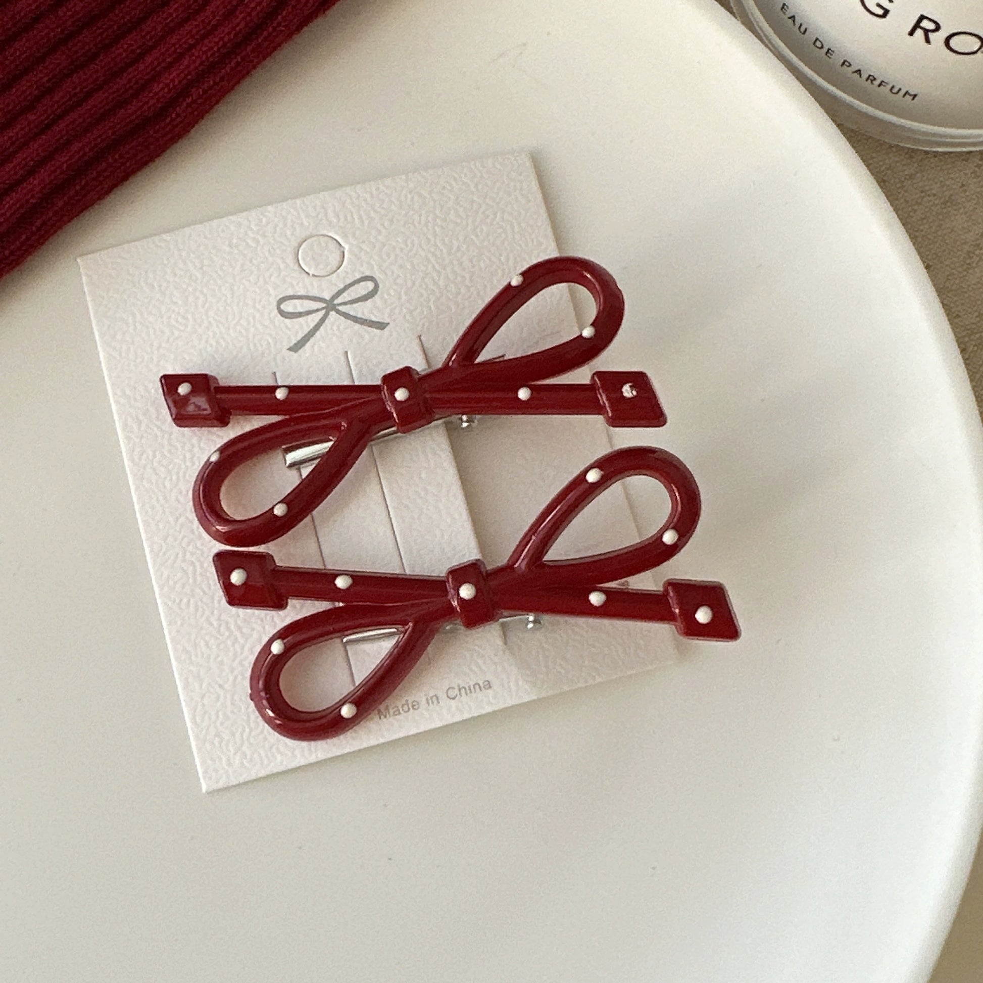 Carsyn Polka Dot Hair Clip - Red Figure-8 (Pair) [3ET8VFP3]