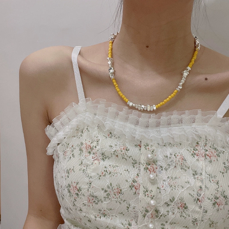 Naima Shattered Pearl Necklace - Yellow Shattered Silver Necklace