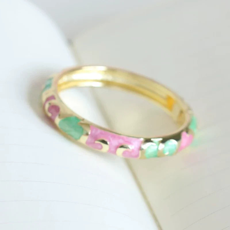 Raleigh Floral Enamel Bracelet - Pink Green