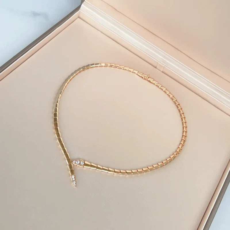 Kiera Serpent Diamond Necklace - Rose Gold Head-Tail Diamond Necklace