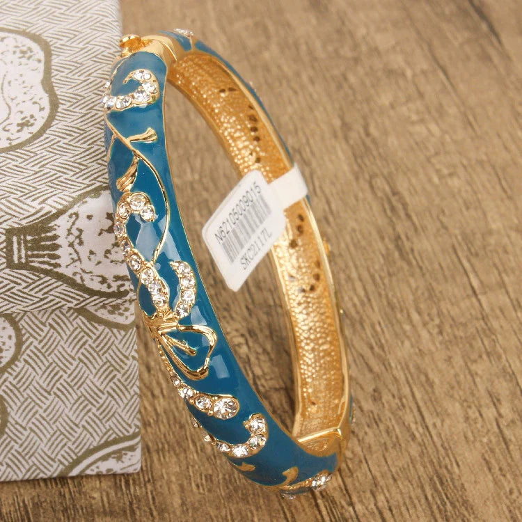 Nicolette Enamel Cuff Bracelet - Peacock Blue