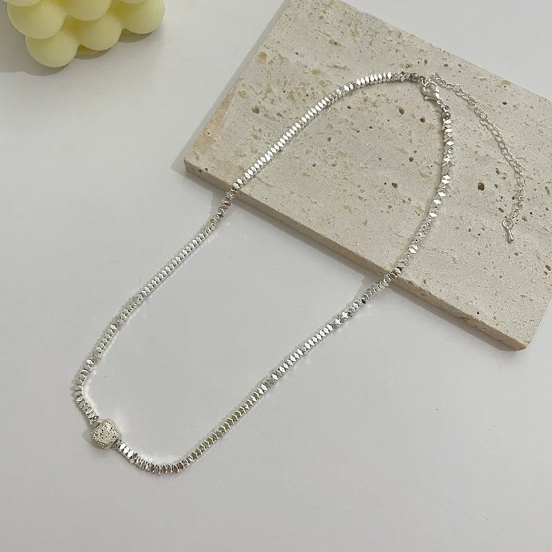 Naima Shattered Pearl Necklace - Square Pendant Shattered Silver Necklace