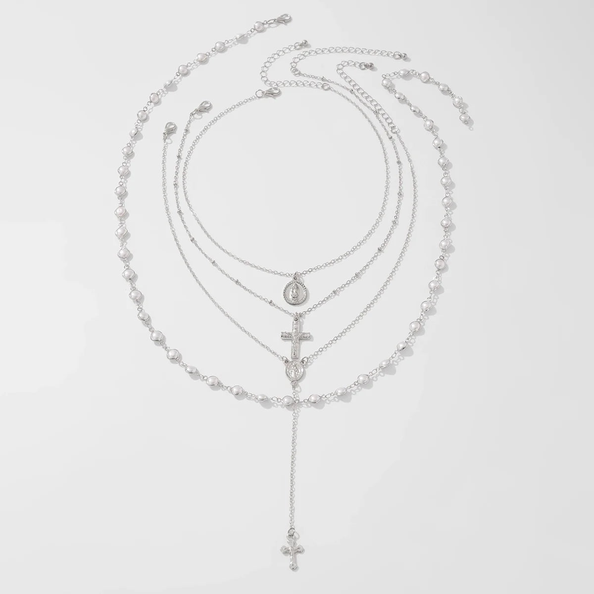 Annemarie Layered Pendant Necklace Set - Silver