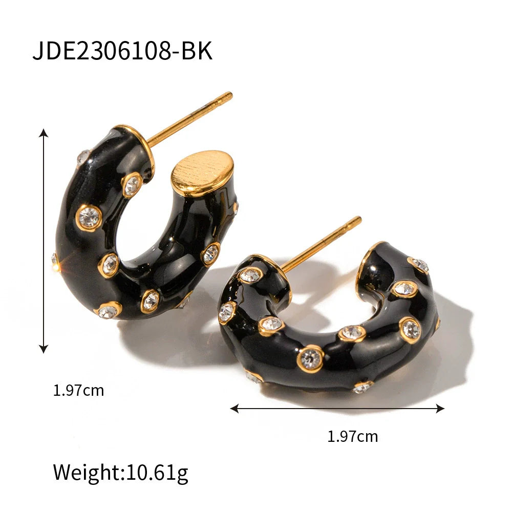 Meira Enamel C-Hoop Earrings - Gold-Tone with Black Enamel