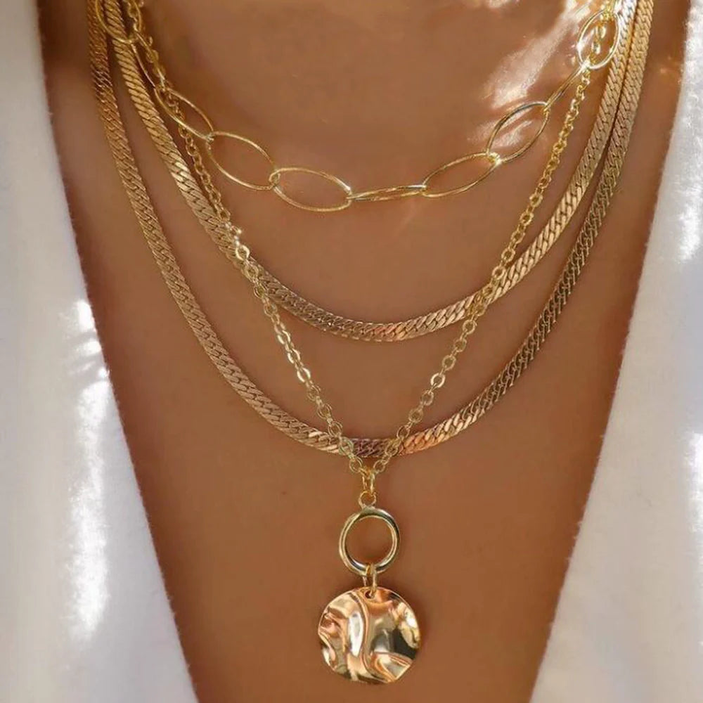 Jaqueline Multilayer Moon Pendant Necklace - CS8898-28