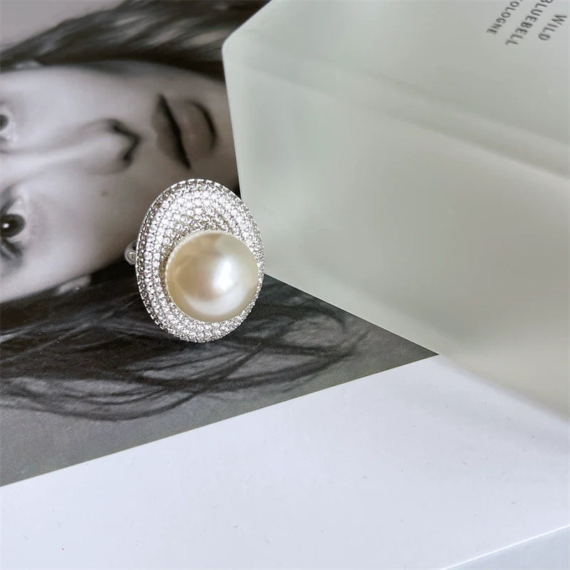 Alexia Pearl Zircon Open Ring - One Size Open