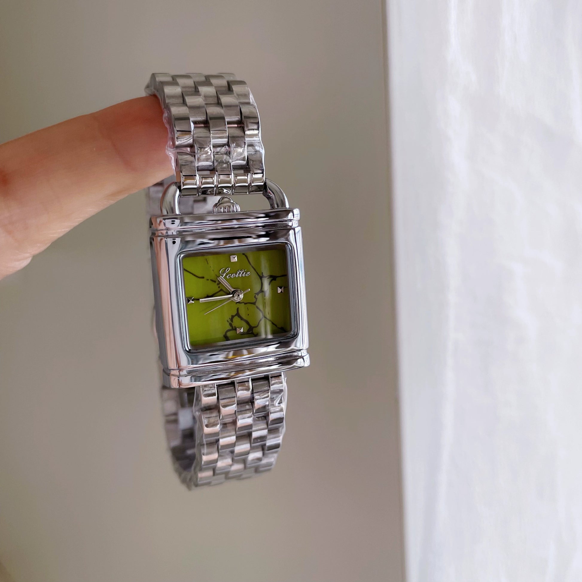 Sienna Emerald Square Watch - Silver Case, Green Dial [XQE0AMT6]