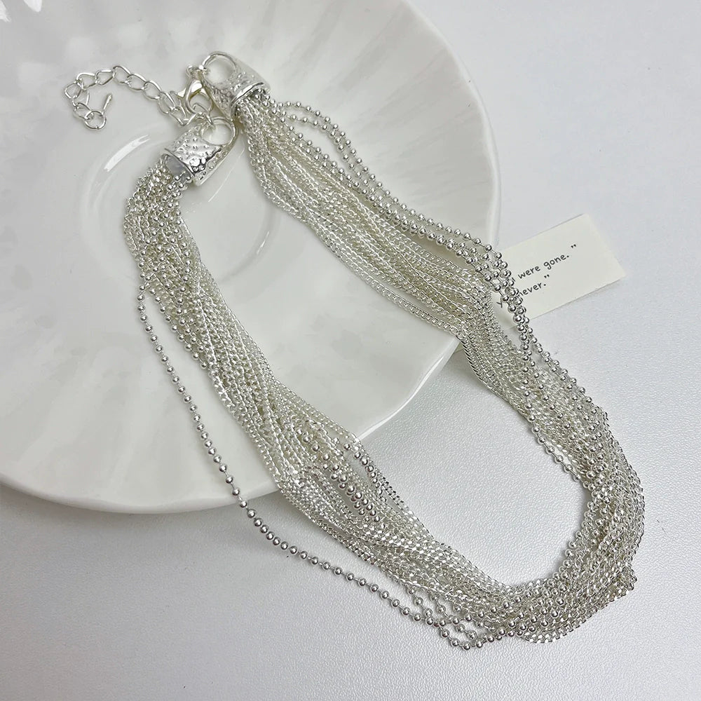Josefina Layered Tassel Necklace - Silver Multi-Layer Necklace