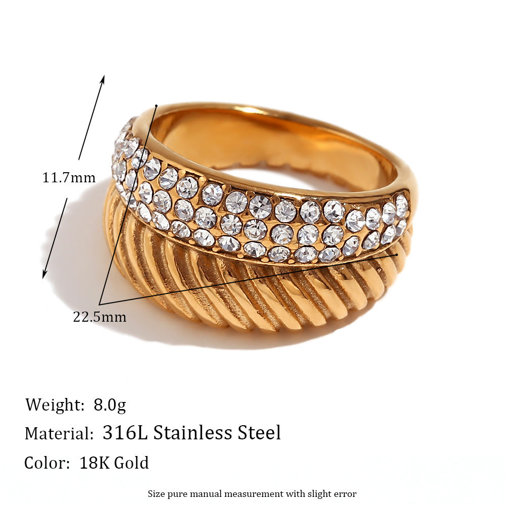 Avri Geometric Ring Collection - Double Layer Rhinestone Diagonal Ring - Gold - Size 7 [6LENYAC1]