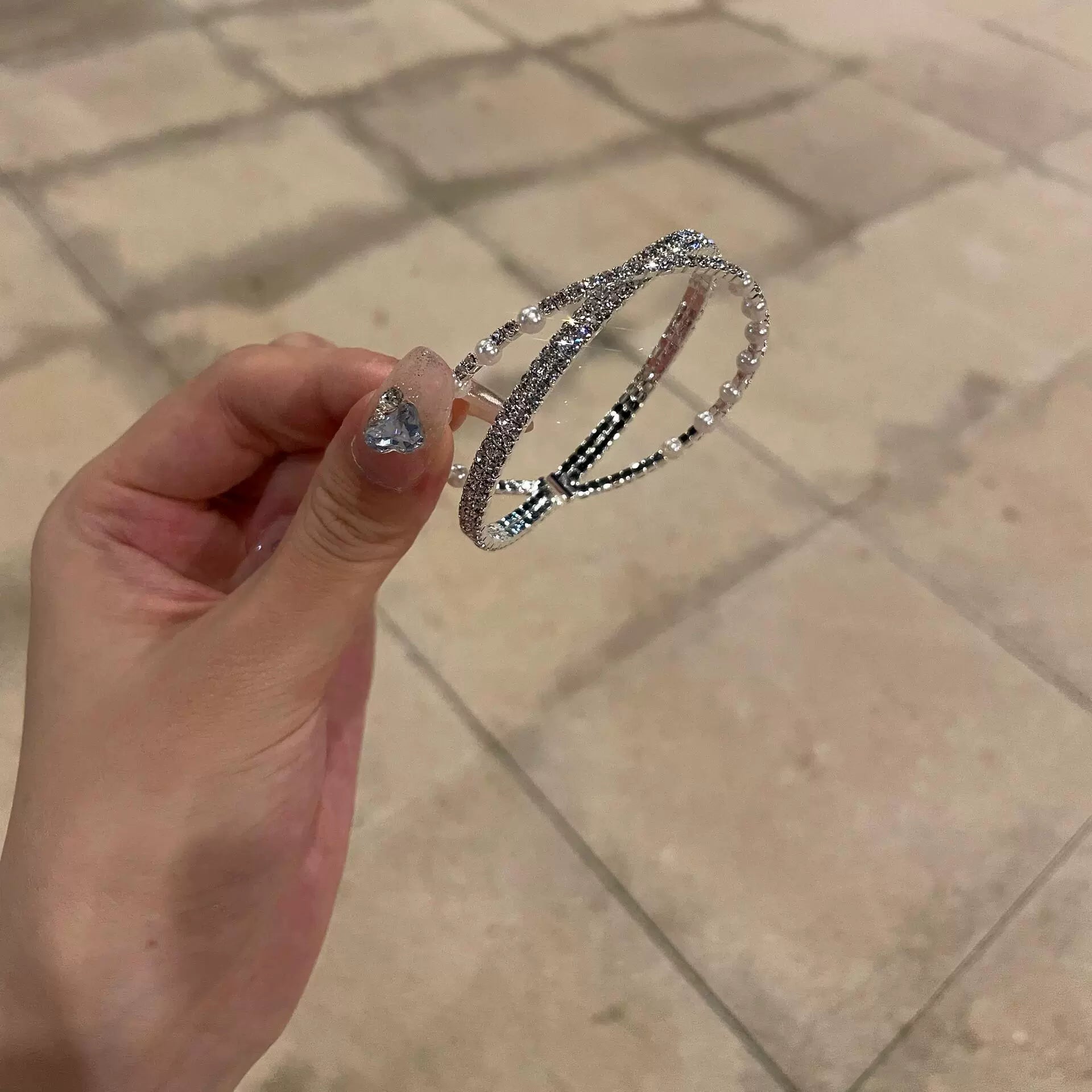 Noemi Crisscross Pearl Bracelet - Criss-cross Full Diamond Pearl Bracelet