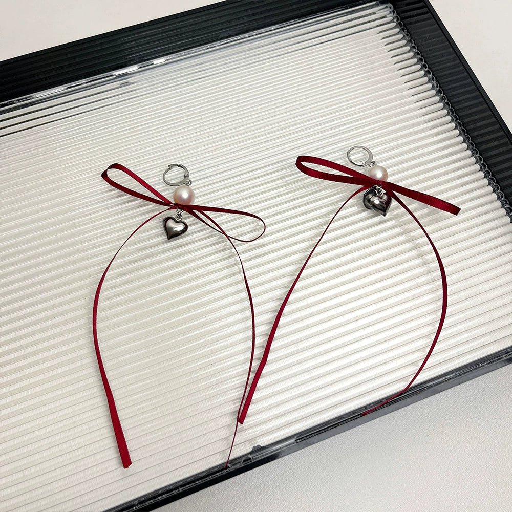 Kyleah Ribbon Bow Drop Earrings - Red Ribbon Earrings [DB8J0BHC]