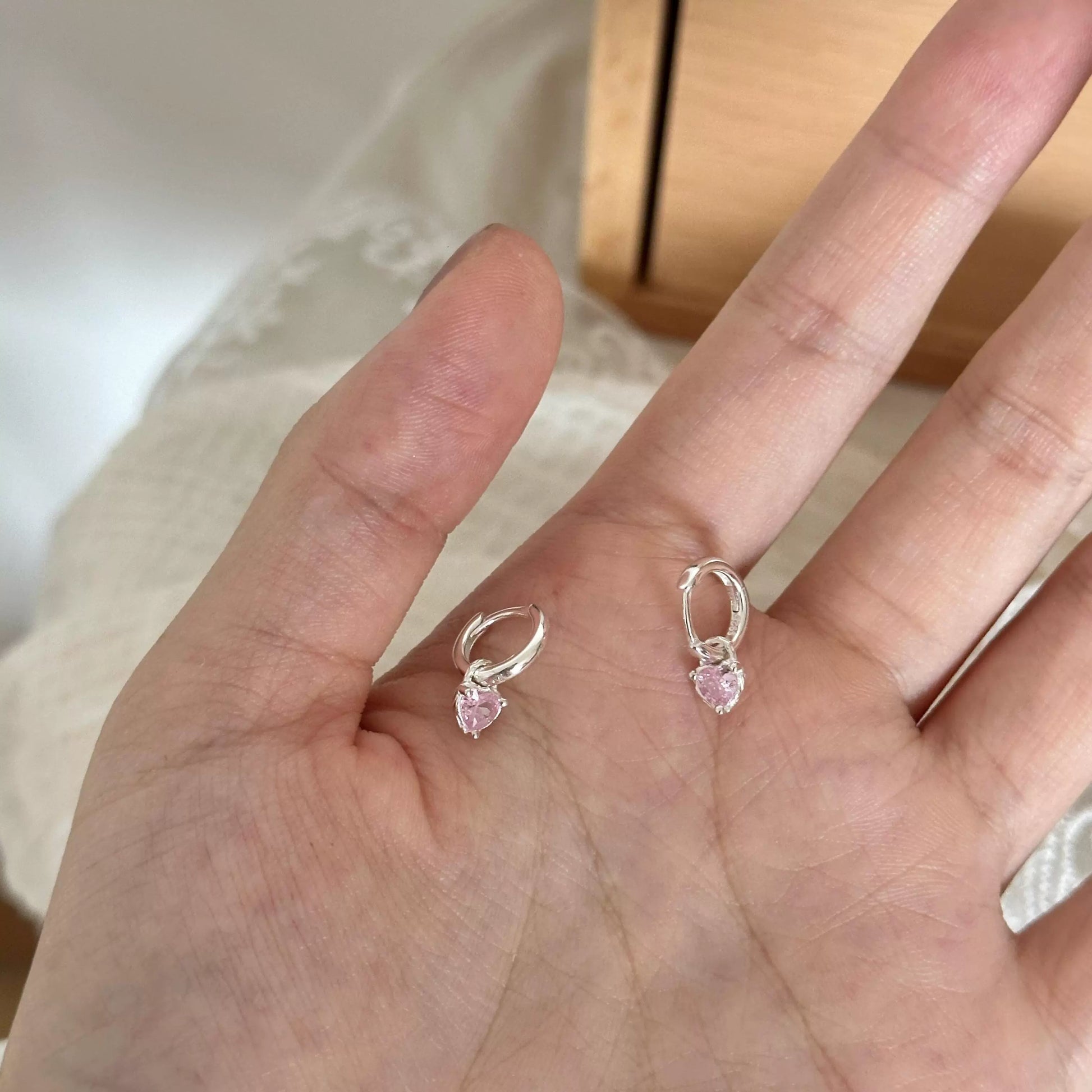 Zenaida Pink Zirconia Convertible Heart Earrings - Pink Heart Earrings