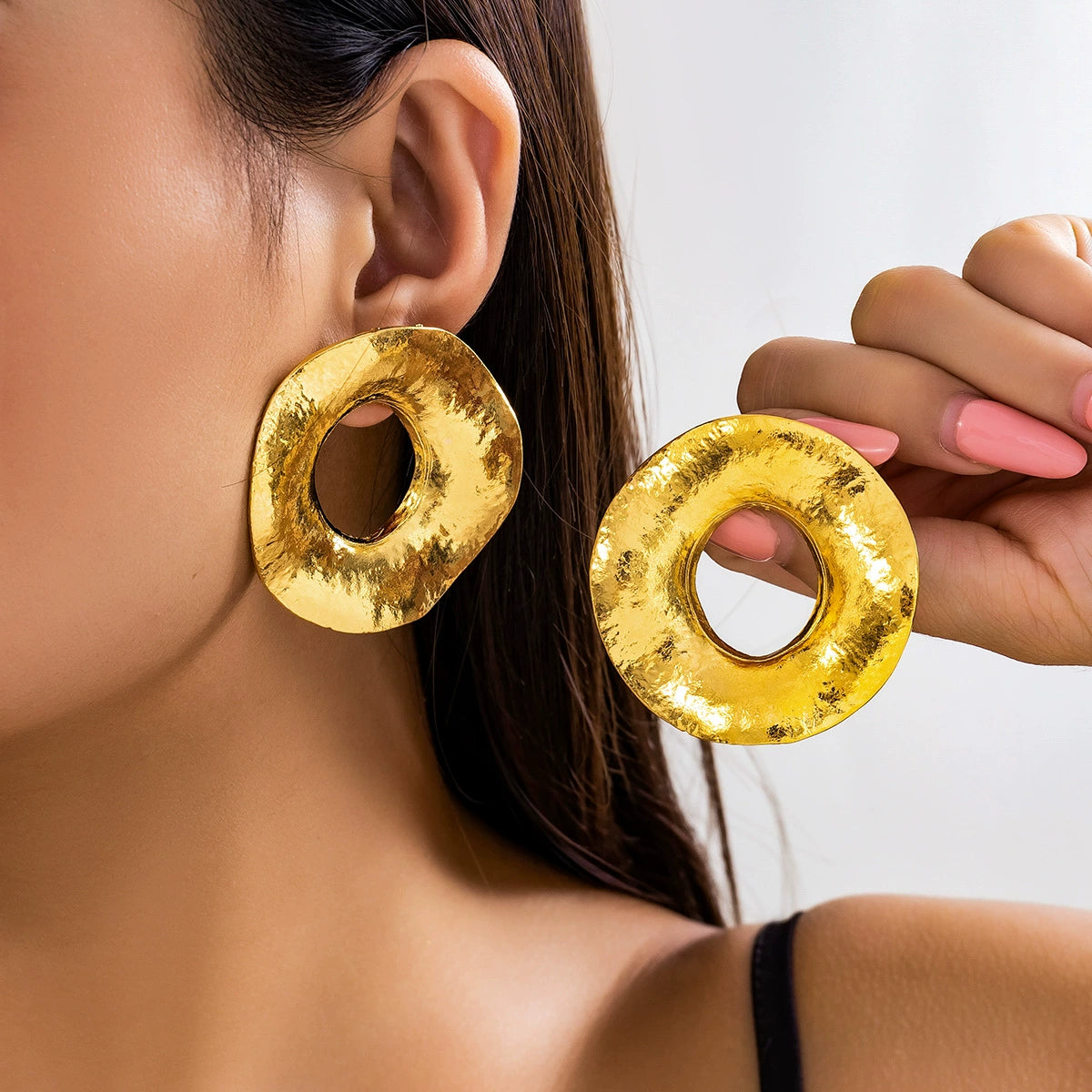 Fraidy Asymmetric Textured Earrings - Style 03 Imitation Gold [EGGOAFS2]