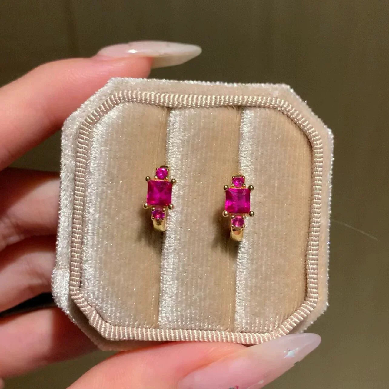 Rita Starry Earring Cuff - Rose Red Zircon Ear Cuff