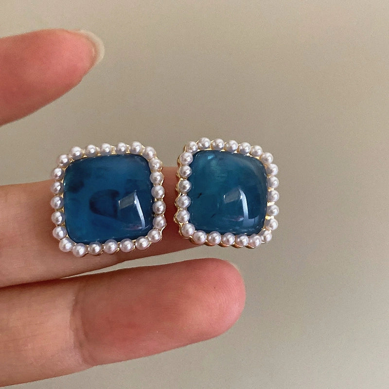 Ophelia Pearl Geometric Stud Earrings - Blue [QN92IE58]
