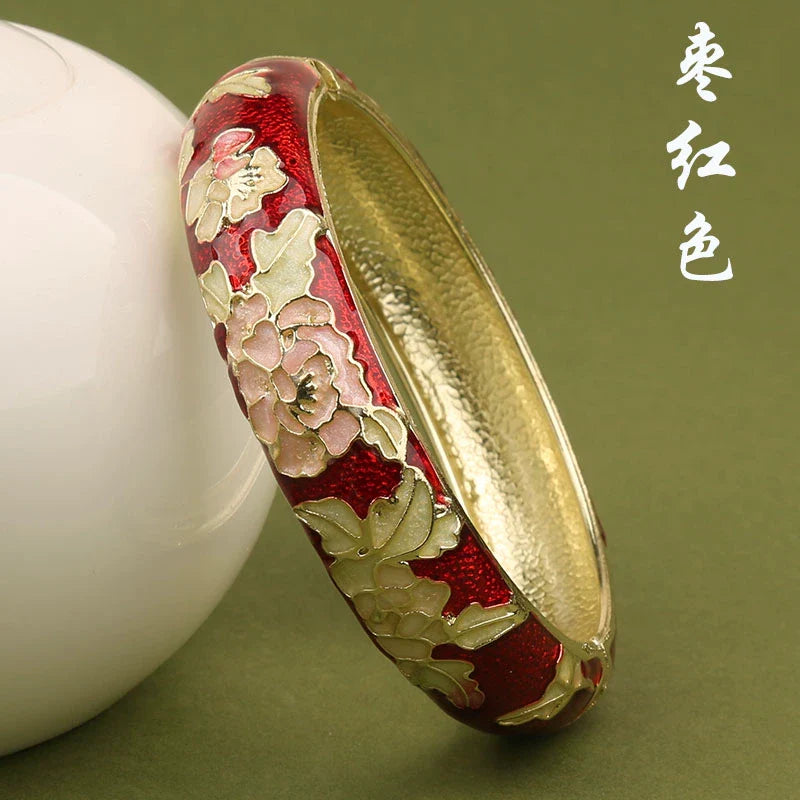 Lana Chinoiserie Floral Bangle - Wine Red (15mm)