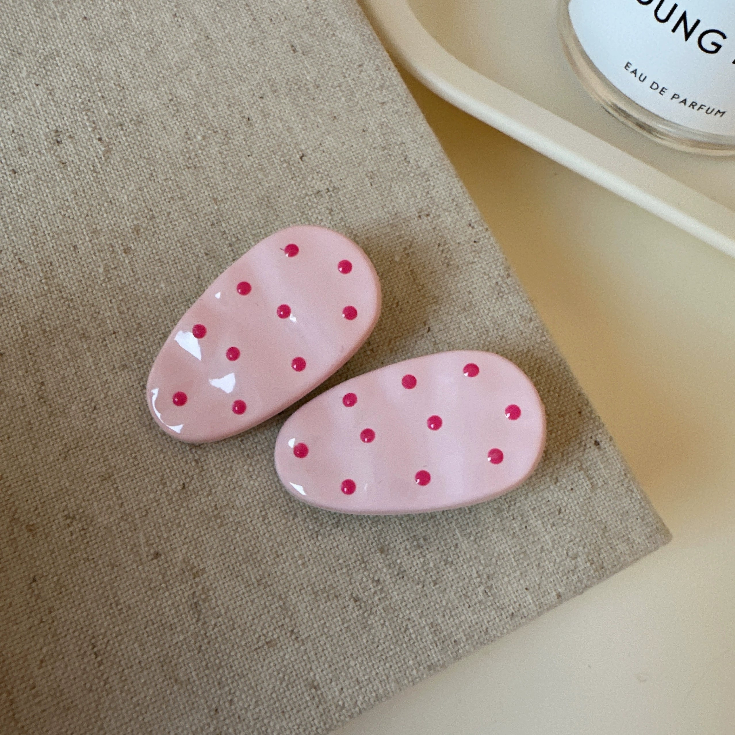 Ryann Polka Dot Hair Clip - Light Pink (Pair) [4VPVNO2X]