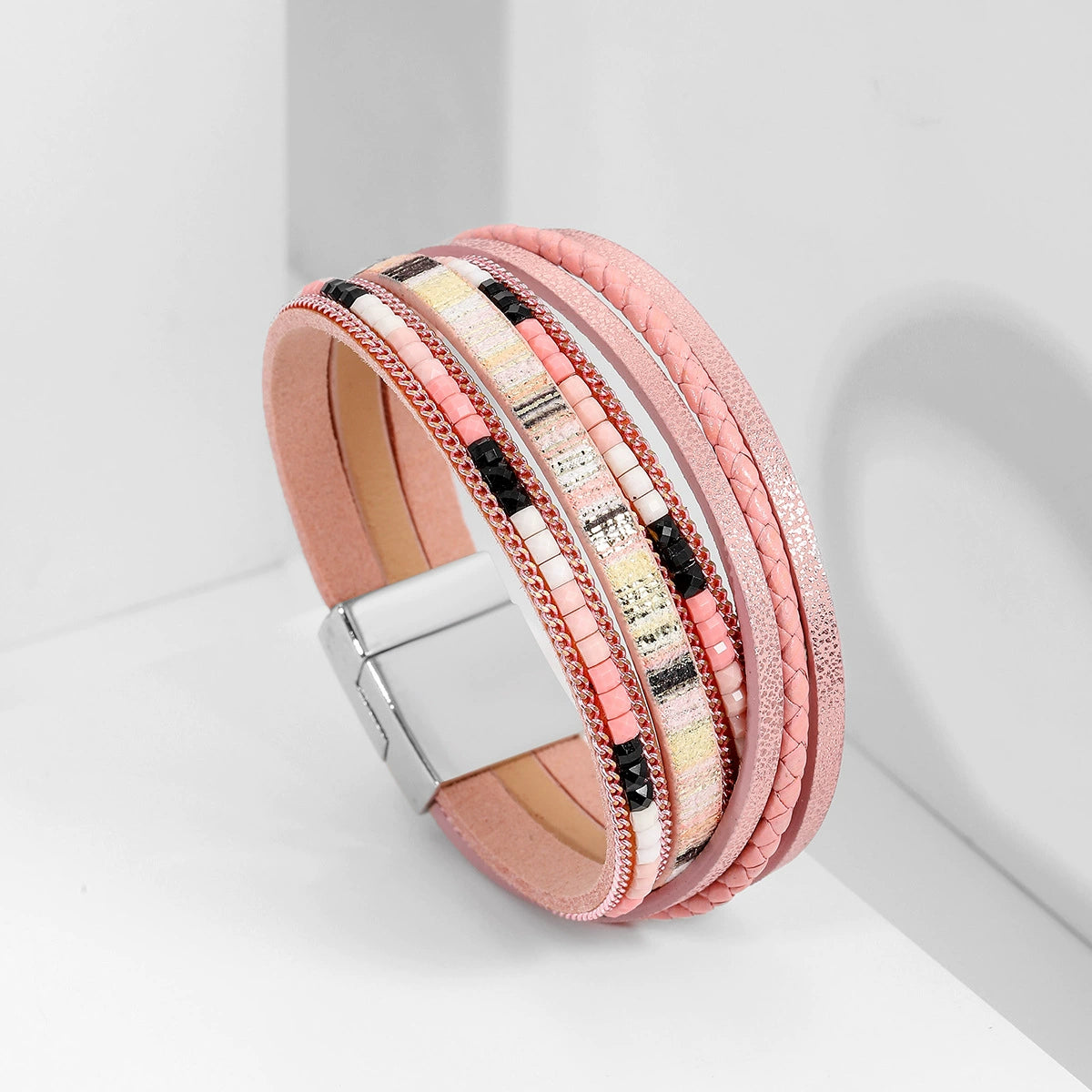 Georgia Woven Leather Bracelet - Pink [T0RBX81U]