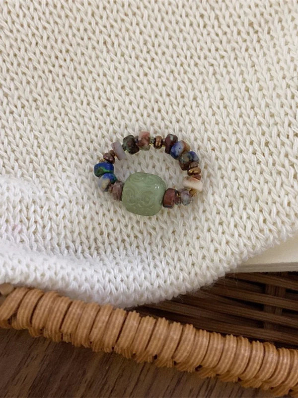 Anne Delicate Beaded Rings - Green Round Bead Ring