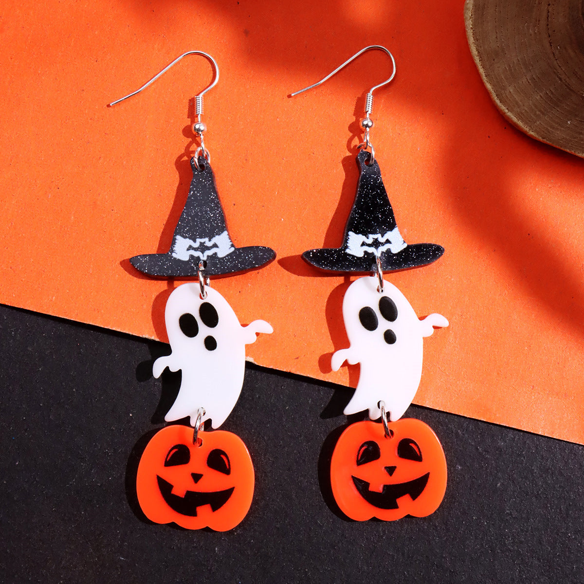 Moana Spooky Acrylic Dangle Earrings - Pumpkin Smiley [MD1JEL2V]