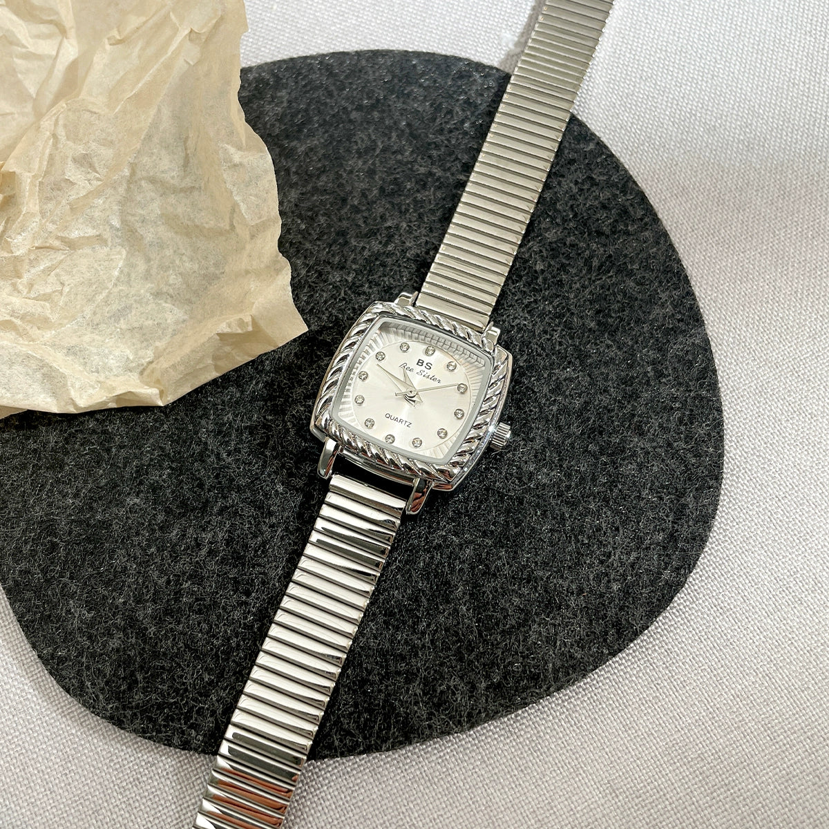 Silver Square Leather Watch - Silver