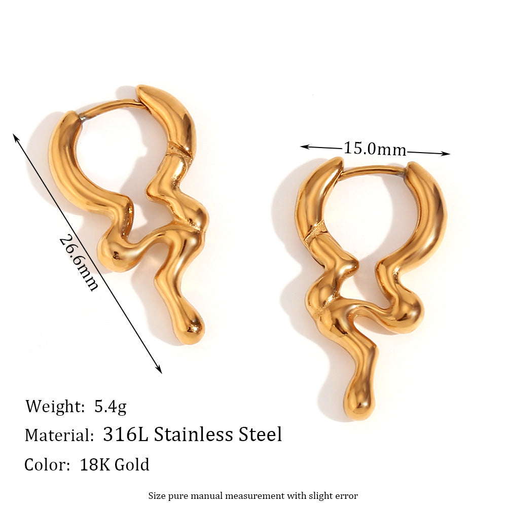 Amberley Hammered Geometric Earrings - Irregular Liquid Hoop Earrings - Gold [89J4OWYH]