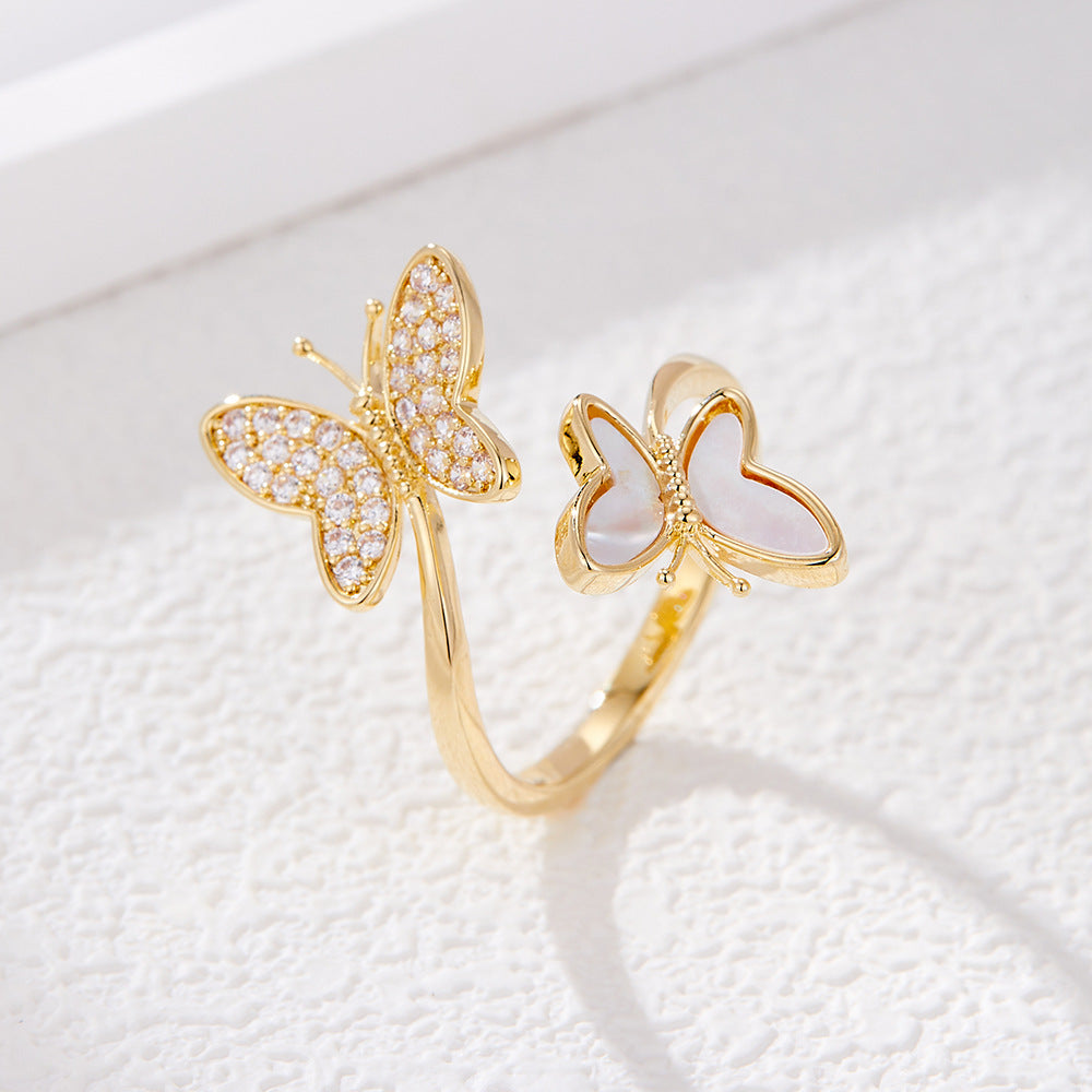 Lorraine Natural Shell Butterfly Ring - Style 1 [2ONR985C]