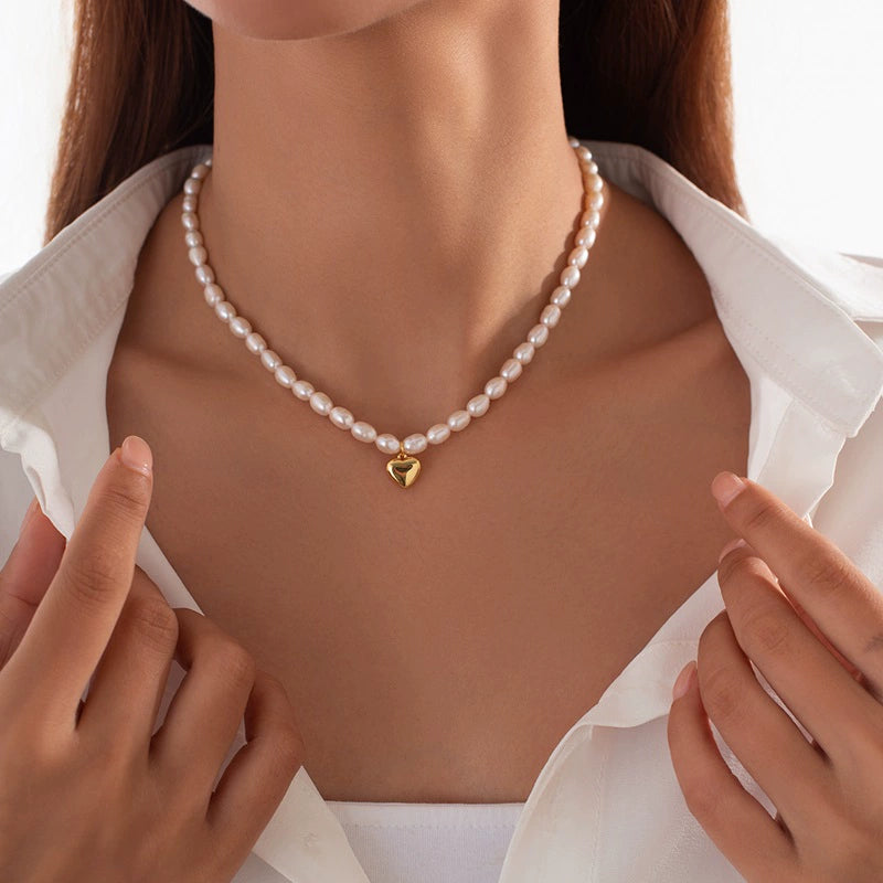 Bryar Freshwater Pearl Bow Necklace - Heart Pendant Pearl Necklace (Style 6) [4SWF1MKK]