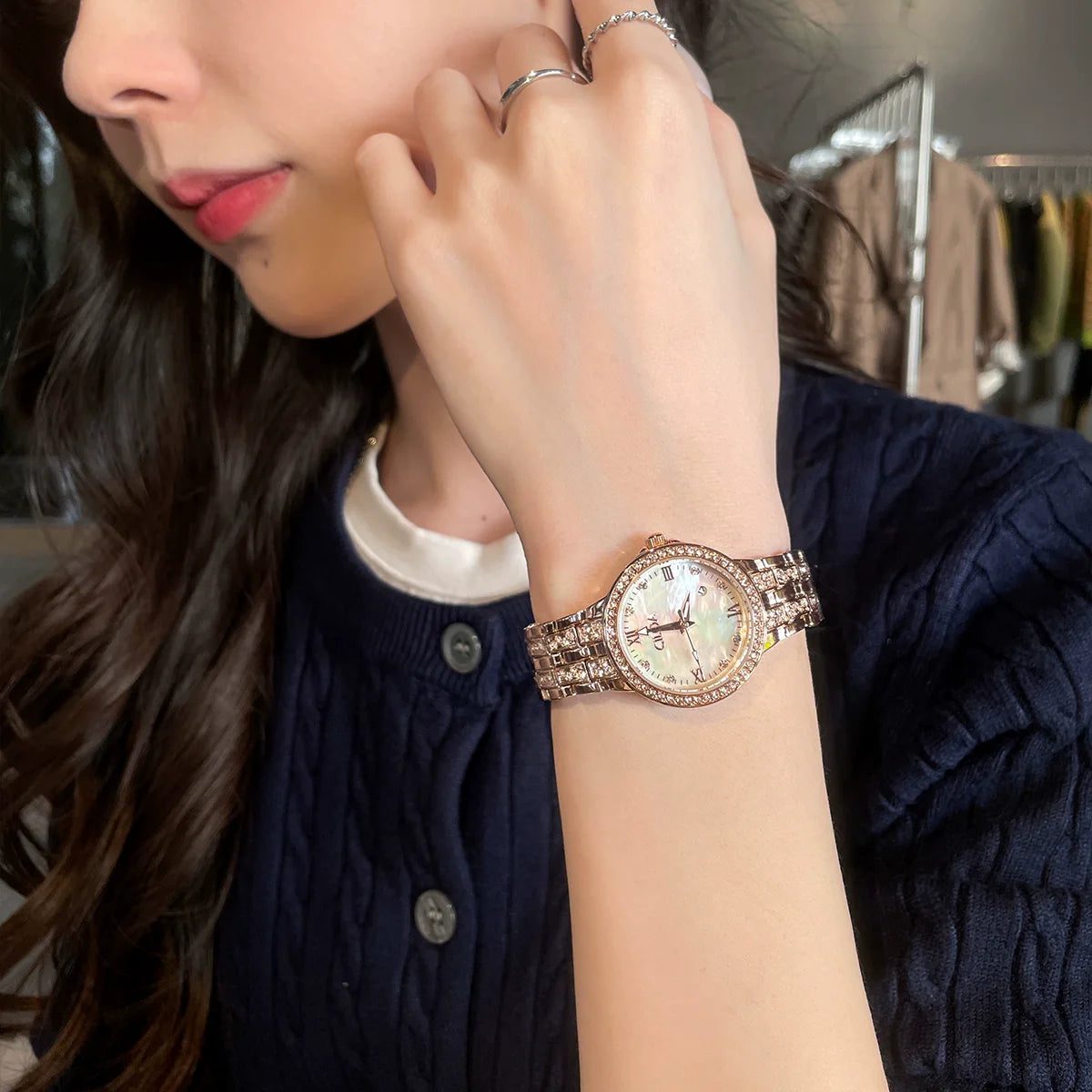 Taylah Starry Dial Watch - Rose Gold Mother-of-Pearl