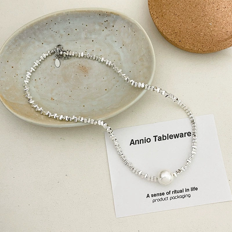 Naima Shattered Pearl Necklace - Small Triangle Shattered Silver Pearl Necklace
