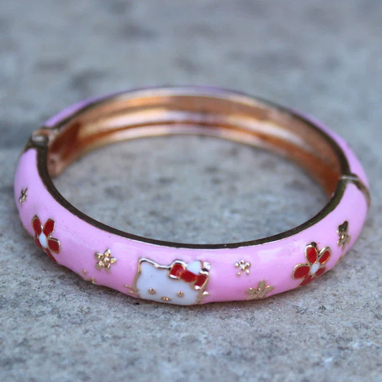 Capri Enamel Kitty Bangle - Small Light Pink (4.7cm)