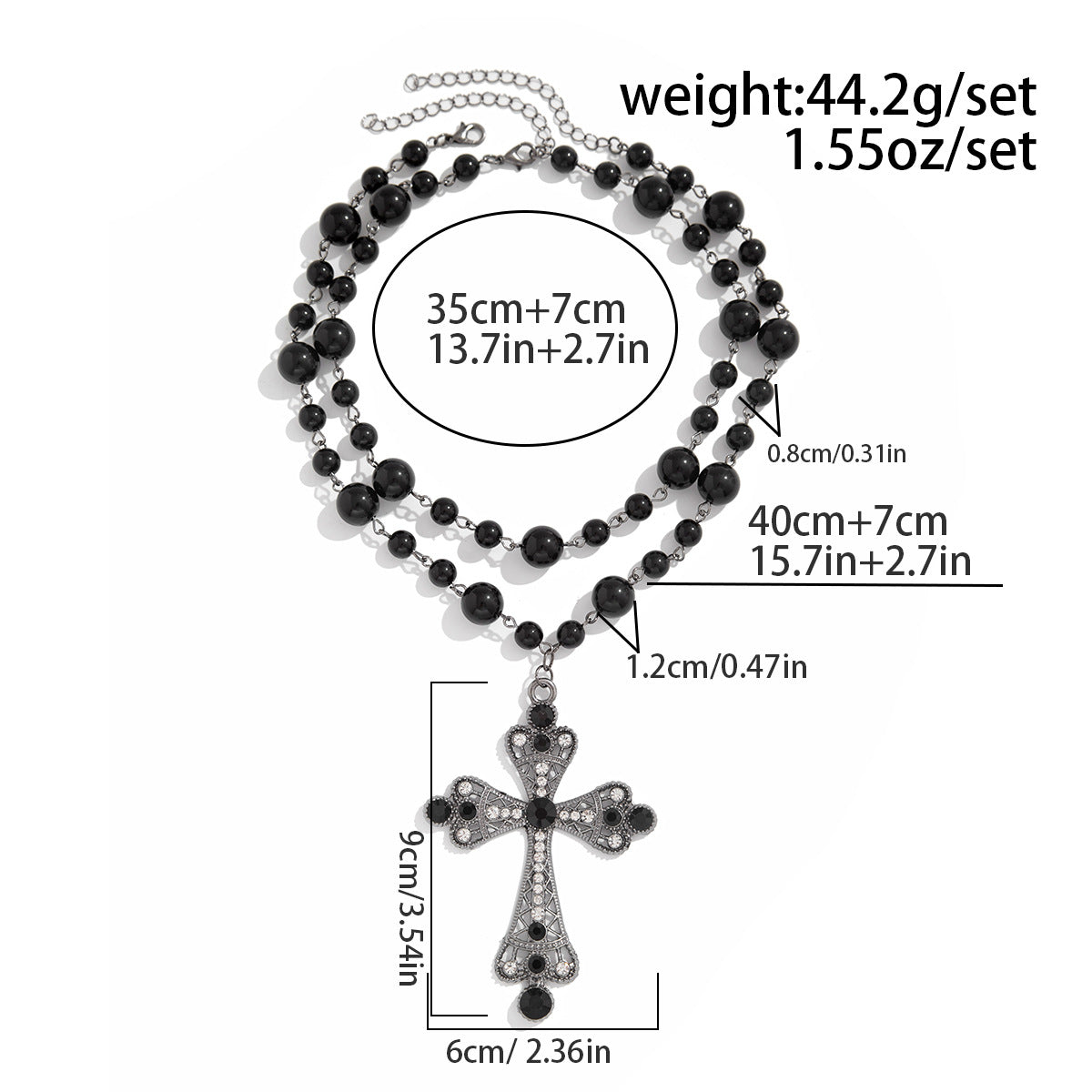 Daenerys Layered Pearl Cross Necklace - Black [9535P4LZ]