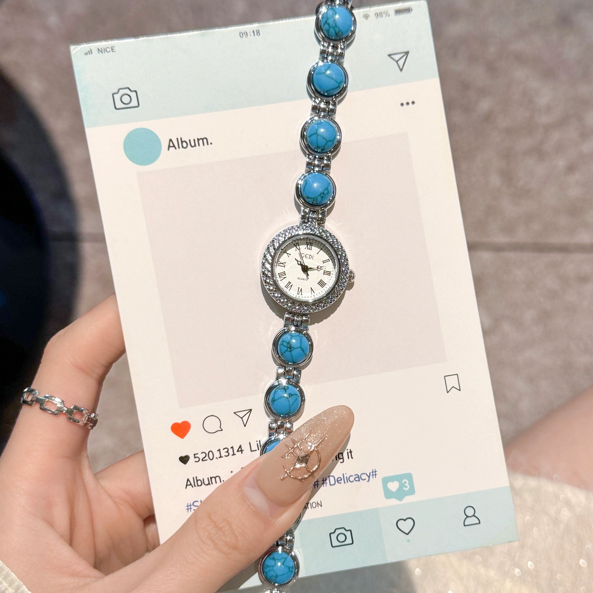 Jasper Pearl Bracelet Watch - Deep Sea Blue [V4YTV6C6]