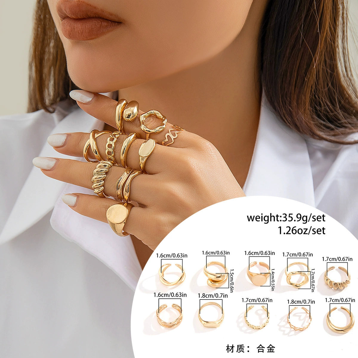 Precious Statement Ring Set - 06 Light Gold 10-Piece Set [5Q44CUIV]