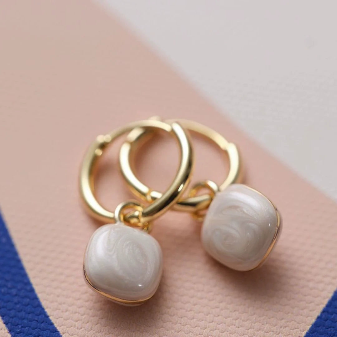 Lilyana Square Enamel Earrings - Creamy White